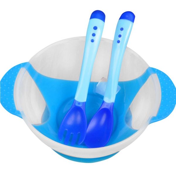 

3 pcs Baby Learnning Dishes With Suction Cup Assist food Bowl Temperature Sensing Spoon Drop Baby Spoon Bowl Set Baby Tableware