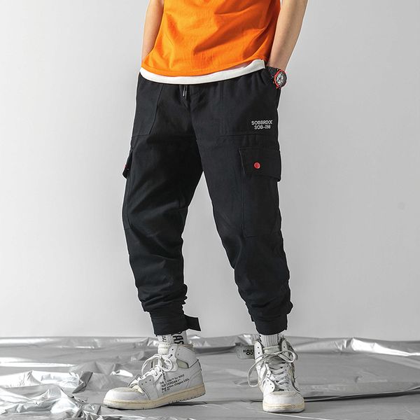 

men casual pants joggers camouflage hip hop high street pants streetwear pantalon homme, Black
