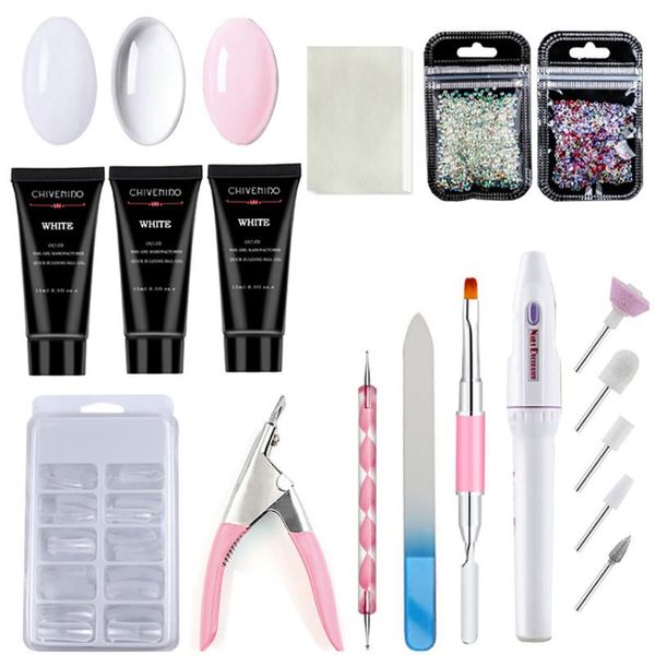 

poly uv gel nail builder builder extension kit nail gel polish 100pcs false nails colored diamonds light therapy pen set