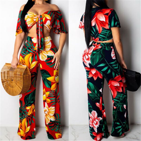 

brand new 2 piece set women short sleeve off-shoulder crop long pants female clothing set clothes printed tracksuit, White