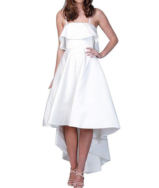 

Unique Design High/Low Style Bridesmaid Dress Spaghetti Straps Satin Prom Gown Custom Made