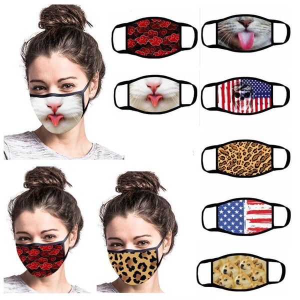 

Women Funny Face Mask Reusable Cartoon Print Designer Dustproof Mask Ultraviolet-proof Washable Running Riding Bike Protective Mask HH9-3021