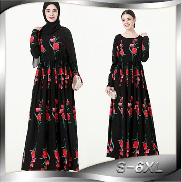 

plus size full-length tunic jalabiya middle east ramadan islamic clothing muslim maxi dress print abaya cardigan long robe gowns, Red