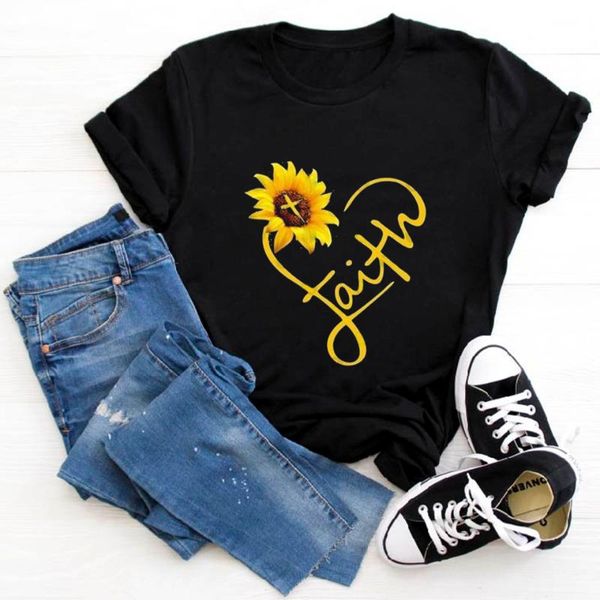 

women's t-shirt sunflower faith t shirt women harajuku black 2021 summer funny t-shirts aesthetic oversized female tshirt mujer, White