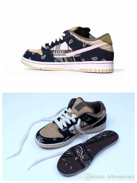 

2020 трэвис x скоттс sb dunk low 1 кроссовки черный парашют бежевый петра коричневый черный скейтбординг спортивные тренеры