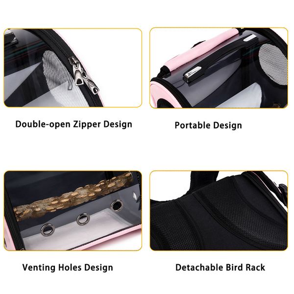 

transparent pet backpack double-open zippered bird travel cage stylish bird carrier with venting holes for outdoor walk round