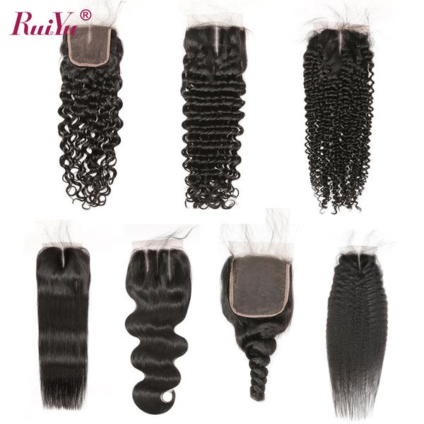 

швейцарский шнурок затворы 4 * 4 бразильский человеческих волос закрытие сыпучие глубокая волна прямой объемная волна средняя часть волна во, Black;brown