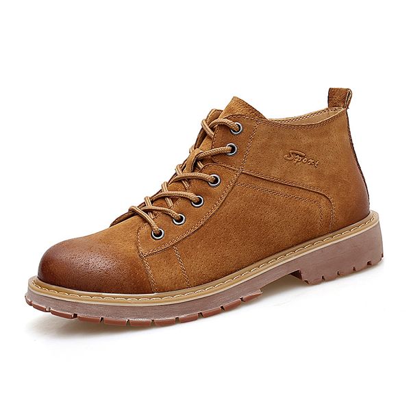 

brand new men working shoes male retro sewing lace-up comfortable breathable autumn boots men, Black