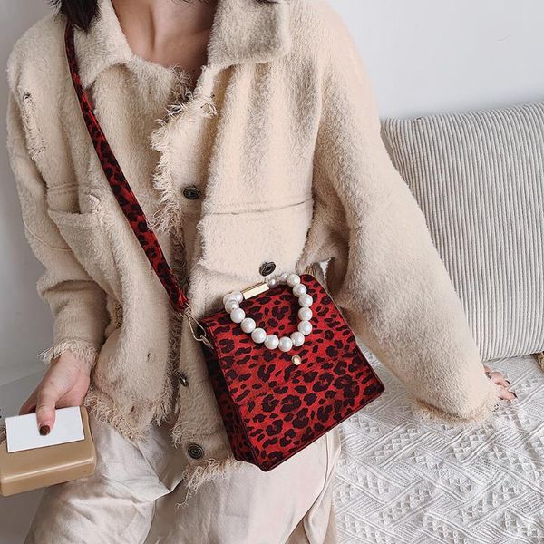 

fashion women leather crossbody satchel bags leopard shoulder messenger pearl handle shopping handbags