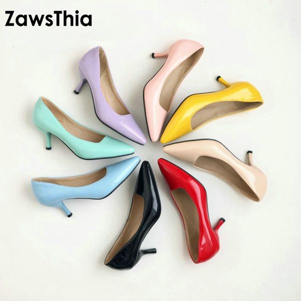 

zawsthia high heels women pumps thin heel classic yellow purple ladies office career shoes woman dress shoes stilettos, Black