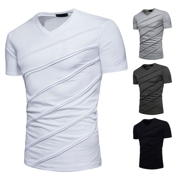 

designer v neck mens tshirts fashion summer short sleeve solid fold mens casual t shirts, White;black