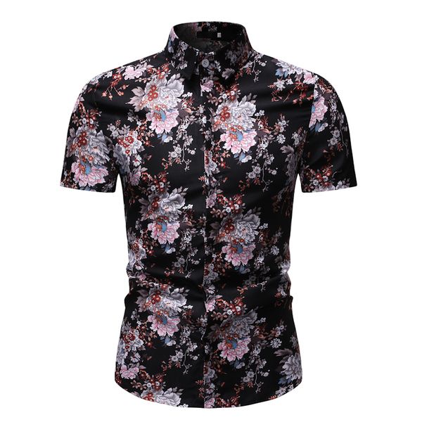 

men's casual short sleeve hawaiian shirt aloha shirt men button down flroal mens party beach shirts chemise homme -3xl, White;black