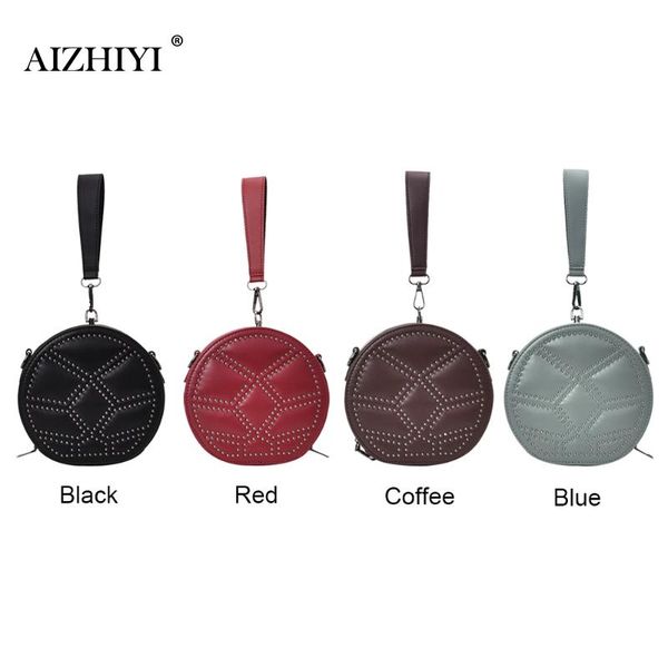 

leather round bag women shoulder bags crossbody bags rivet purse messenger handbags circle ladies hand dropshipping