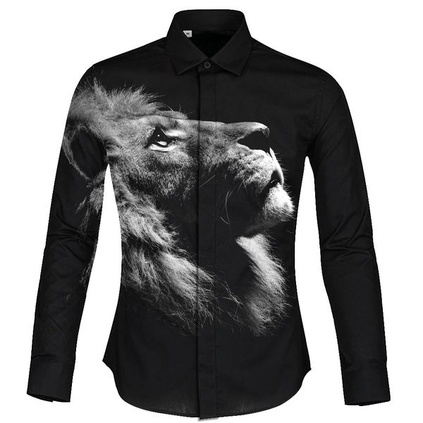 

cloudstyle 3d лев смотреть на небо рубашка с принтом с длинными рукавами camisa masculina черные мужчины повседневная рубашка модный дизайн, White;black