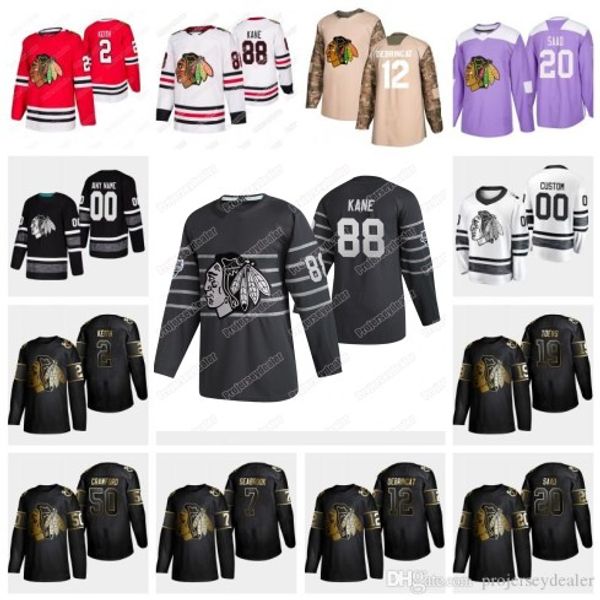 

88 patrick kane 2020 all star chicago blackhawks kirby dach jonathan toews corey crawford duncan keith alex debrincat robin lehner, Black;red