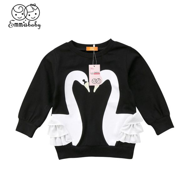 

swan child kids baby girls cotton long sleeve lace t-shirt blouse clothes uk, Black