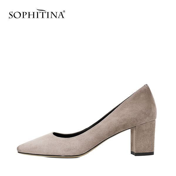 

sophitina fashion genuine leather ladies pumps pointed toe slip-on shoes new handmade office 6 cm high heel women pumps w24, Black