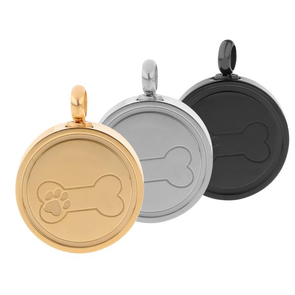 

3pcs pet dog cat paw round shape pendant urn ash pets memorial charms for necklace keyring, Silver