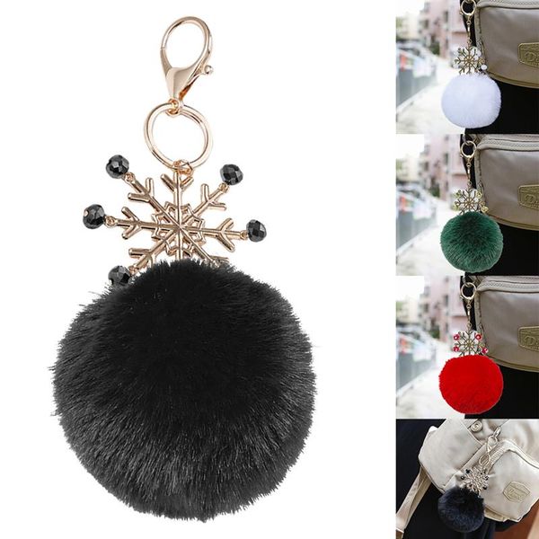 

christmas key chain creative snowflake pompom handbag pendant purse bag charm women bag pendant christmas gifts, Black