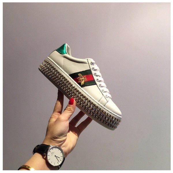 

new thick bottom wild low-lady style diamond casual shoes lace-up muffin shoesss embroidery little bee white shoes womenss shoes 2989, Black