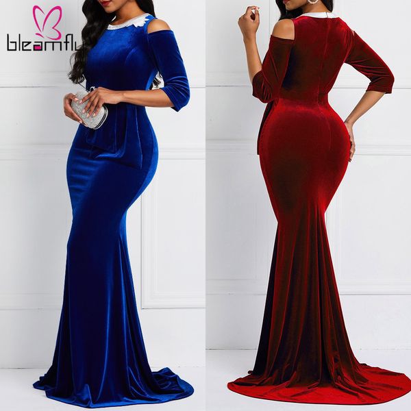 

2020 winter women o-neck empire embroidery long dress elegant fashion evening party mermaid slim off-shoulder dresses, Black;pink