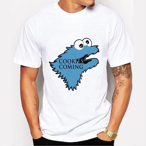 

wholesale- fashion cookies is coming print t shirt men game of throne funny cookie monster t-shirt for male boy tshirt o-neck shirts, White;black