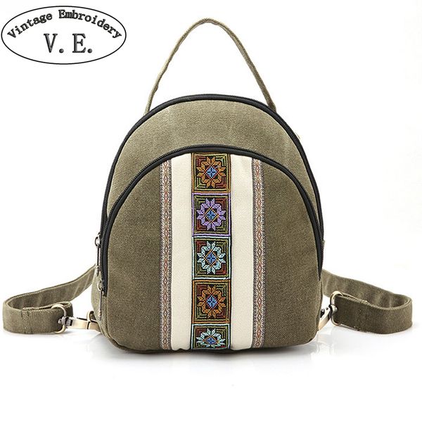 

summer women small backpack vintage simple embroidery canvas backpacks mini schoolbag rucksack travel beach shoulder bags