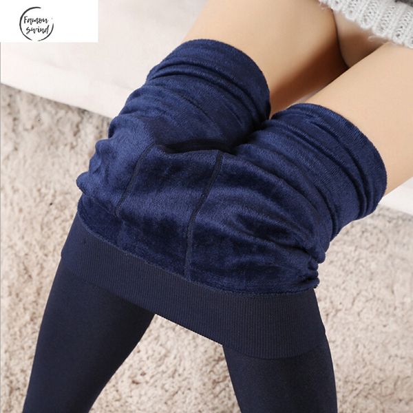 

fashion plus cashmere new leggings women girls warm winter bright velvet knitted thick legging super elastic pants, Black