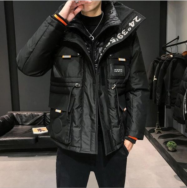 

2019 зима новый вниз одежды мужской дизайнер загустеет теплая тенденция красавцы случайные молнии с капюшоном пальто тенденции, Black