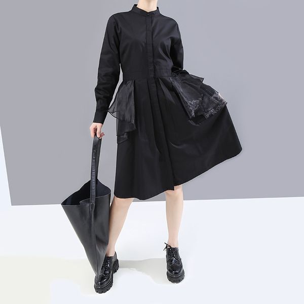 

casual dresses 2021 skirt solid color long shirt dress, Black;gray