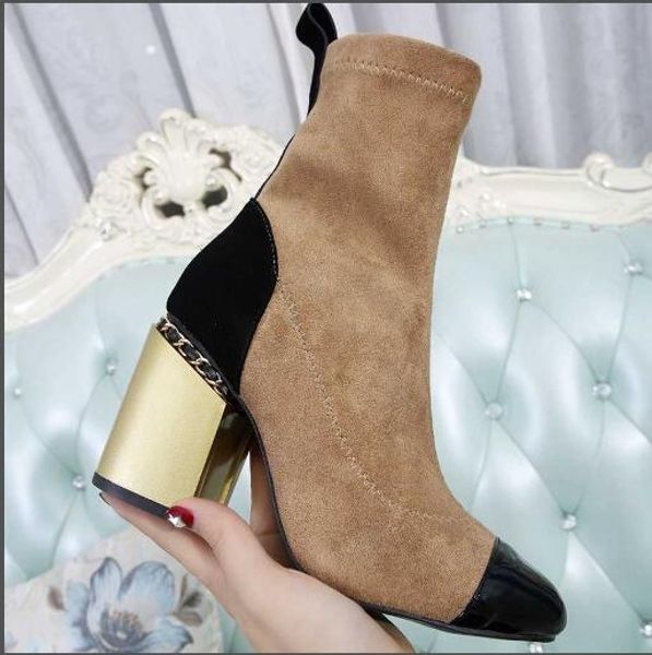 

new arrival 2019 high chunky heel suede boots for women designers fabric stretch boots slim shoes, Black