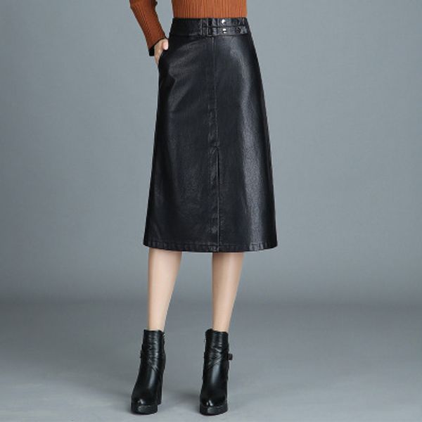 

2020 women spring genuine real sheep leather skirt w30, Black