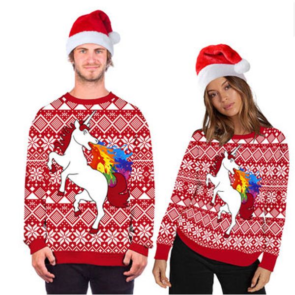 

men casual sweatshirt fashion christmas animal digital printing female round neck sweater large size loose couple autumn clothing sale, Black