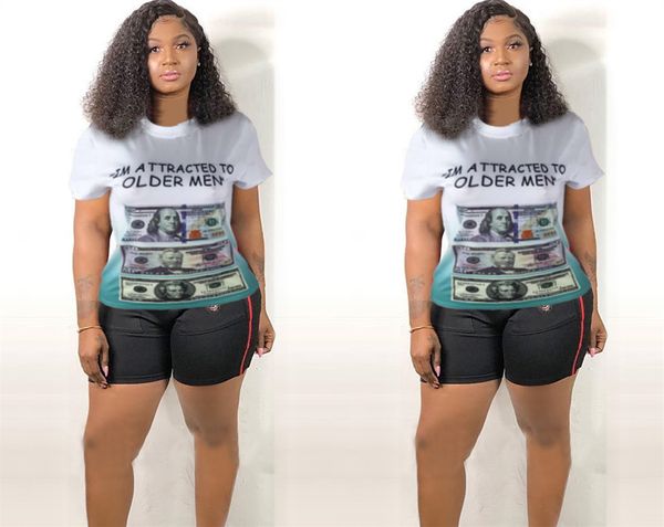 

womens summer designer dollars print tshirts crew neck short sleeve fashion feamle clothing plus size casual apparel, White
