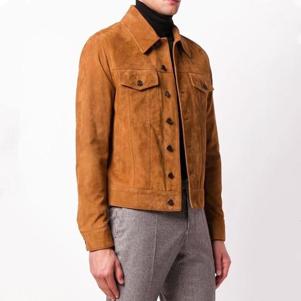 

classic scird-generation cowboy ami kakji vintage suede heavy anti-fur leather men's genuine leather jacket, Black