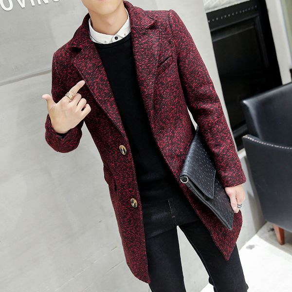 

мода отворот воротника пригонки сплошной цвет пальто мужчины зима сгущать шерстяное пальто мужчины шерсть смеси 3-colors размер м-3xl ndy2, Black