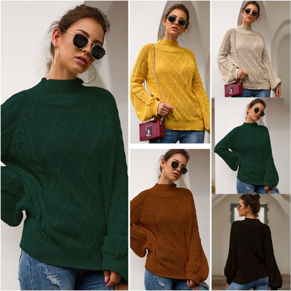 

khaki turtleneck women sweater autumn winter long sleeve jumper 2019 knitted loose fashion pullover sweater women, White