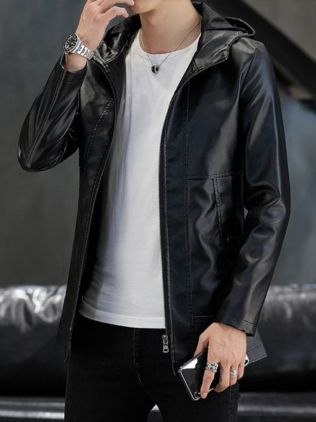 

new mens black faux leather jacket hooded coat casual coats size 4xl t192