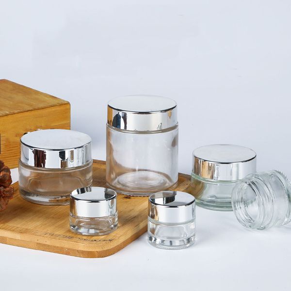 

cosmetic cream bottle empty refillable bottle glass mask bright silver aluminum cap sample jar 5g 10g 15g 20g 30g 25pcs