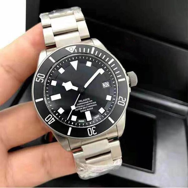 

Whole ale men luxury watch olid tainle teel pelago 42mm men automatic movement mechnical watch clock reloj de lo hombre, Slivery;brown