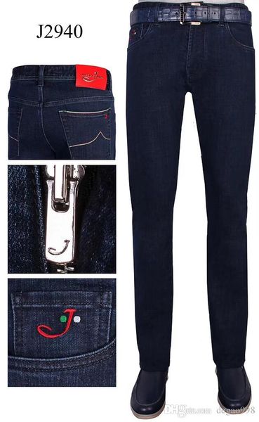 

jac*b c*hen jeans men's 2019 autumn and winter new fashion casual embroidery leather stretch thick section, Blue