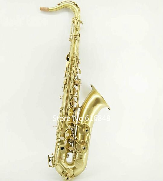 Chegada nova Única Retro Brushed Gold Banhado Bronze BB Tenor Saxofone Instrumentos Musicais Qualidade de qualidade com casos Pode personalizar o logotipo