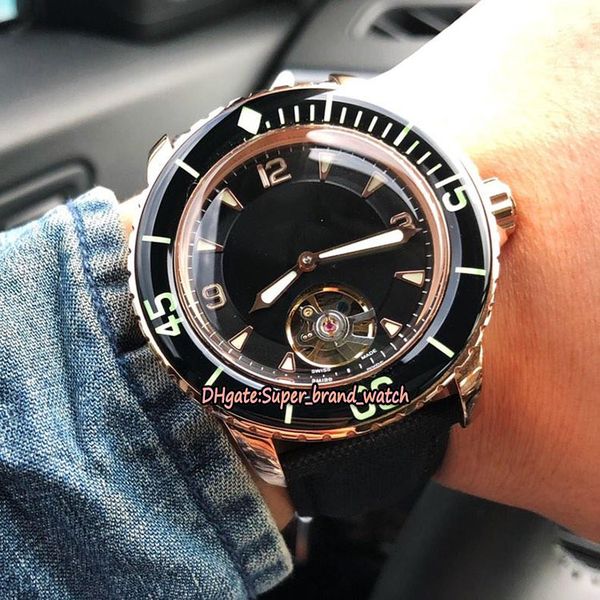 

6 color fifty fathoms 50 fathoms 5015-1130-52a tourbillon mechanical luminous black dial mens watch rose gold case nylon band sport watches, Slivery;brown