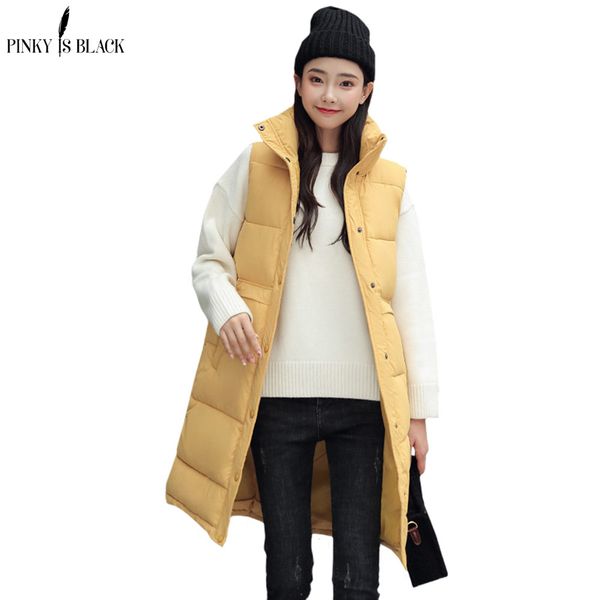 

pinkyisblack long vest winter coat women sleeveless down cotton jacket slim female pockets vest femme korean waistcoat colete, Black;white