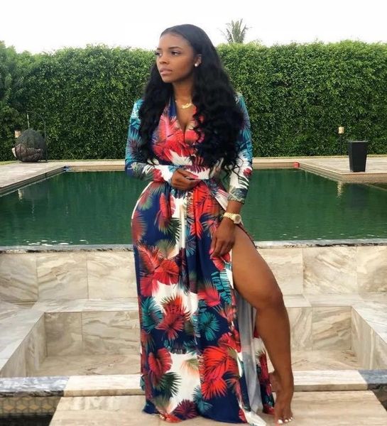 

women's deep v-neck split long sleeve dress women's clothing dresses casual dresses