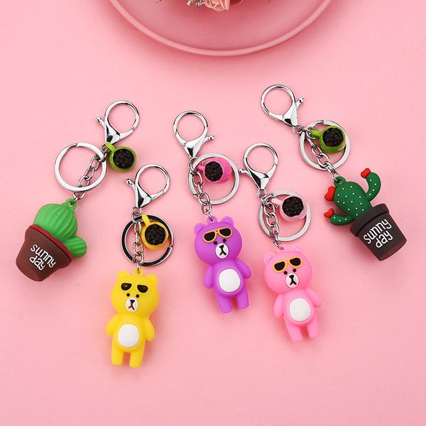 

direct manufacturers of pvc soft rubber glue cactus bear lady handbag stereo silicone key chain pendant, Silver