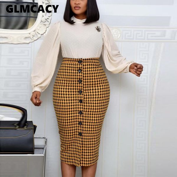 

women vintage bodycon skirts buttons a-line midi skirts female elegant office ladies pencil, Black