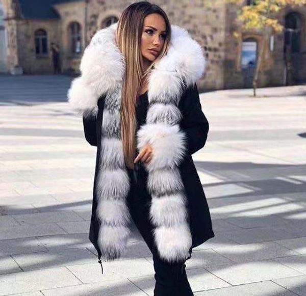 

brand new style big wool collar winter coat women fashion warm thick loose coats casual hooded long sleeve jacket coat female, Black