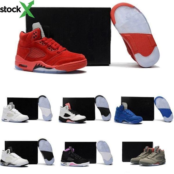 

2020 kids shoes 5 vii blue suede red chirldren's basketball shoes youth boys and girls 5s sports sneakers size 28-35 us11c-3y
