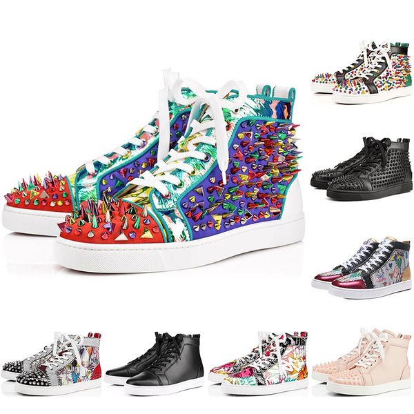 

2019 designer shoes studded spikes flats shoes red bottoms shoes mens womens party lovers genuine leather sneakers